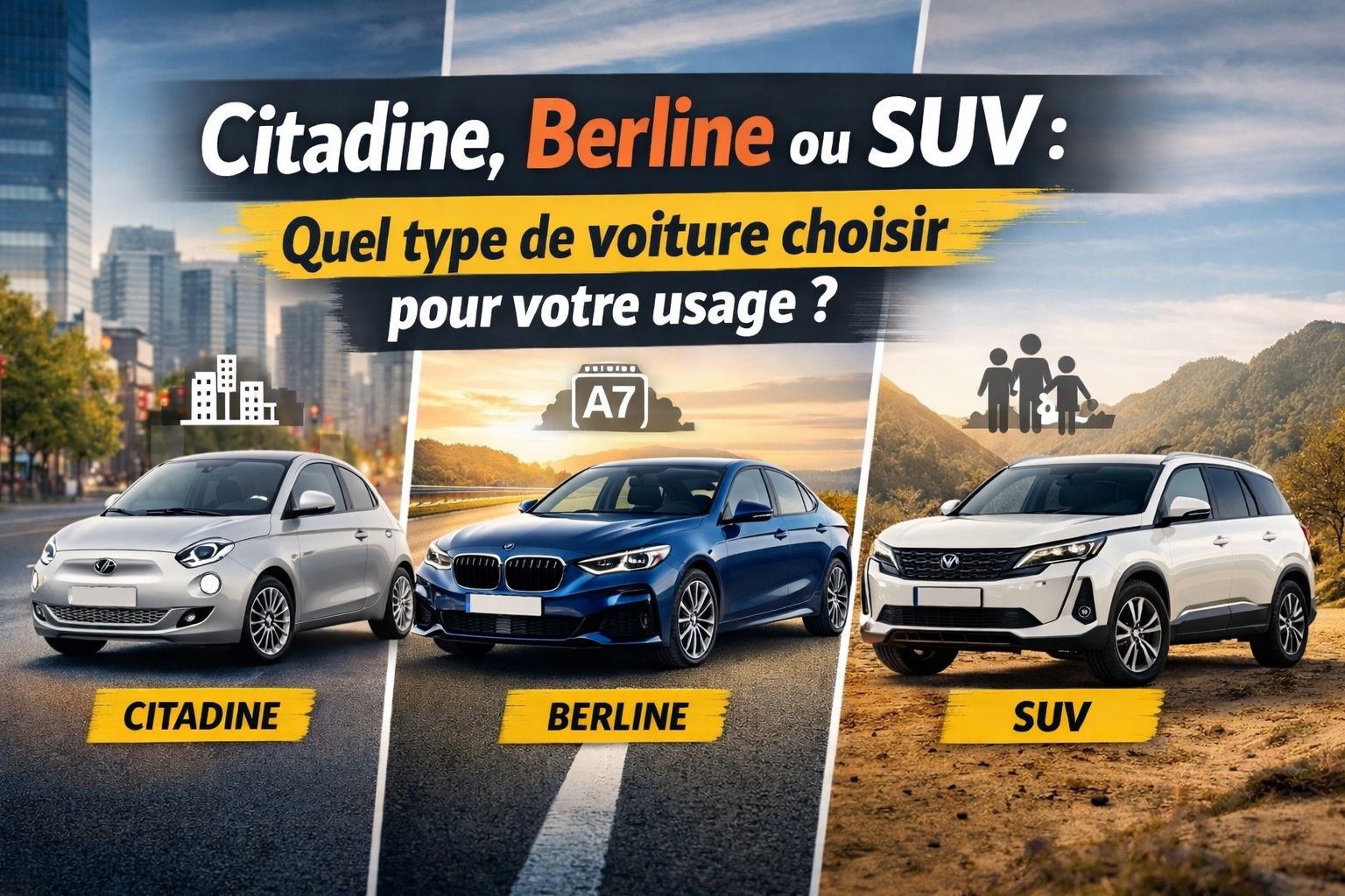 Citadine, Berline ou SUV : Quel type de voiture choisir pour votre usage ?